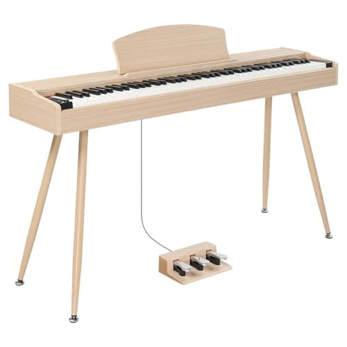 Glarry Digital Piano 88 Weighted Keys, Electronic Keyboard for Beginner, Keyboard Piano with Headphones, Stand, MIDI Connection, 3-Pedal Unit, 128 Rhythms (Natural)