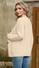 GRECERELLE Cárdigan de punto clásico para mujer, cuello en V, tira de botones, elegante, informal, otoño e invierno, suéter con botones y bolsillos, beige, L - 5