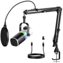 aokeo Mikrofon PC mit Mikrofonarm,AK-10 USB/XLR Dynamisches Gaming Mikrofon für Podcast,Streaming mit RGB-Beleuchtung,Lautstärkeregler,Stummschalttaste und Rauschunterdrückung (Weiß) - 1