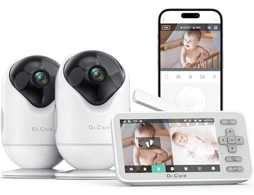 Dr.Care VistaView Lite Smart WiFi Baby Monitor 2 Telecamere, Schermo 4" 720P, Fotocamera 1080P, App, Allarmi Movimento, Visione Notturna, Batteria 3000mAh, Audio Bidirezionale, Portata 390m