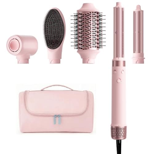 MESCOMB 5 in 1 Dual Voltage Hair Styler Ionen Föhn & Airstyler Set mit Aufsätzen, Schnelltrocknend,Lockenstab,Glätten, Volumen, Ohne Hitzeschäden | 100–240V für weltweite Reisen mit Reisetasche