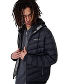 Armani Exchange Hooded Quilted Down Milano/New York Logo Zip Up Jacket Giacca, Blu Navy/Grigio Melange, M Uomo - 1