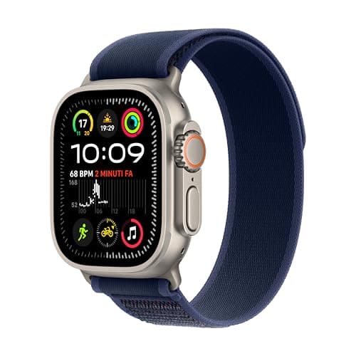 Apple Watch Ultra 2 GPS + Cellular 49 mm Sportwatch con robusta cassa in titanio Naturale e Trail Loop Azzurro - M/L. Fitness tracker, GPS di precisione, tanta autonomia, luminoso display Retina
