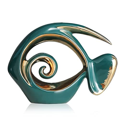 Statuette di pesce in ceramica verde oro – decorazione per la casa costiera, centrotavola moderno oceano per soggiorno, sala da pranzo, bagno, ufficio, tavolino, casa sulla spiaggia, nautica, mare,
