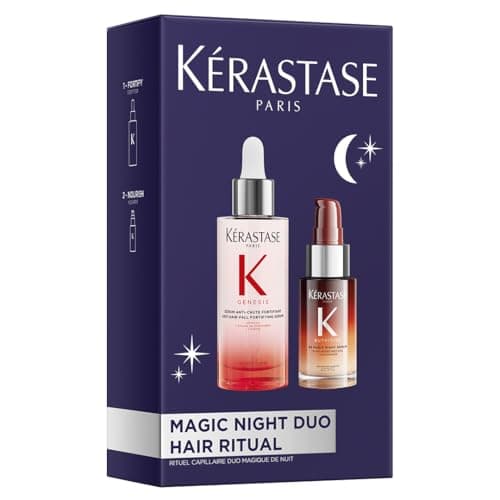 Kérastase Magic Night Duo Set, Genesis Anti-Caída y Magic Night Sérums, Tratamiento Reparador, Cabello Nutrido y Suave, Fortalecedor Diario, Ligero y No Graso, Para Cabello Frágil y Seco, 90 + 30 ml