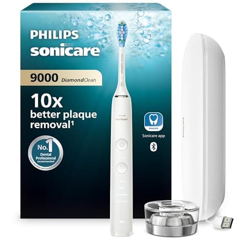 Philips Sonicare DiamondClean Series 9000 Electric Toothbrush - Sonic Brush, Cleaner Teeth and Gums, 1 X C3 Premium Plaque Control Brush Head (Model HX9911/63), White