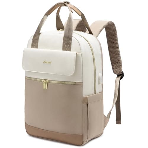 LOVEVOOK Rucksack Damen, 15,6 Zoll Laptop Schulrucksack Teenager Mädchen mit Laptopfach, Wasserdicht Reiserucksack Arbeitstasche Daypack, Schultasche Backpack Women Elegant für Uni Reise Büro, Beige