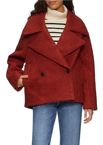 QS Oversized Bouclé Caban Jacket, Red 3835, XS
