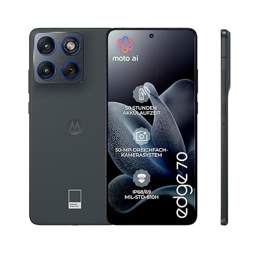 Motorola Edge 70 Smartphone (Robustes 6,67"-pOLED-Display mit Gorilla Glass 7i, 50-MP-Kamera, 12-512 GB, Wasser- und hitzebeständig, 68W-TurboPower-Aufladen), Pantone Gadget Gray, inkl. Magnetcover