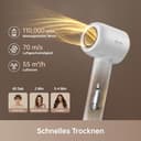 DREAME Hair Glory Combo Haartrockner,Trocknet schnell,110.000 Umdrehungen pro Minute,Luftstrom70m/s,Negativ-Ionen-Technologie,Temperatur-und Luftgeschwindigkeitsregelung,Düse Diffusor,Geräuscharm,Weiß - 2