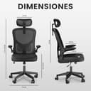 JUPPLIES Silla Escritorio Ergonómica - Silla Oficina Ajustable y Reclinable con Soporte Lumbar, Reposacabezas Ajustable, Reposabrazos Plegables, Malla Transpirable, Ruedas 360°, Soporta 120 kg - 3