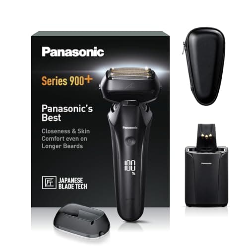 Panasonic Series 900+ ES-LS9A 6-Blade Wet & Dry Rasoio Elettrico Per Gli Uomini, Rasoio Elettrico Con Sensore Barba Reattivo, Pulizia Automatica E Sistema Di Ricarica, nero
