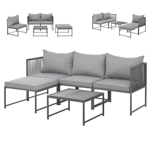 SVITA Detroit Gartenmöbel Set Polyrattan Lounge Modular Ecksofa Chaiselongue Tisch Flexibel als 3 Sitzer oder Sessel 2 Sitzer Inklusive Kissen Grau