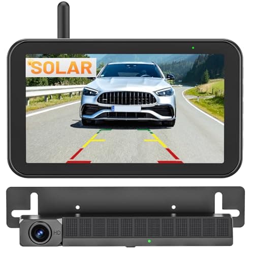 Telecamera di retromarcia senza fili solare 5" Monitor Camera Solare Kit 1080P HD Telecamera di retromarcia IR Visione Notturna IP66 Impermeabile per furgone (5'' con 1 Telecamere)
