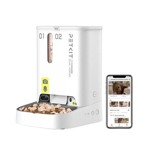 PETKIT Distributore Automatico Cibo per Gatti e Cani 5L con Telecamera HD 1080P, WiFi 2.4G, Fino a 10 Pasti al Giorno, 1-30 Porzioni, Ciotola in Acciaio Inox