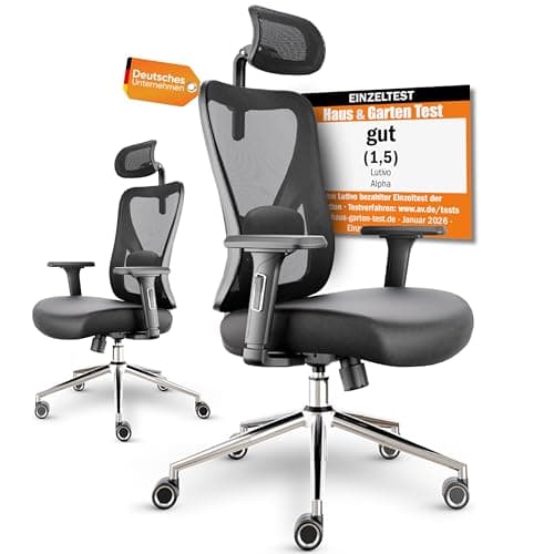 LUTIVO Alpha Bürostuhl ergonomisch [ORIGINAL] Schreibtischstuhl ergonomisch mit 11 Komfort-Einstellungen | Gaming Stuhl & Drehstuhl für Zuhause & Bürobedarf | Bürosessel und Chefsessel bis 150kg
