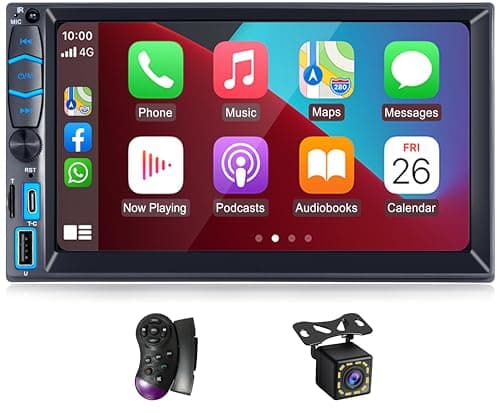 iFreGo 2 Din Radio mit Wireless Carplay und Android Auto Autoradio mit Bildschirm Touchscreen, Bluetooth, AM/FM Radio,7 LED Farben,Mirror Link,Autoradio mit Rückfahrkamera,RDS,USB
