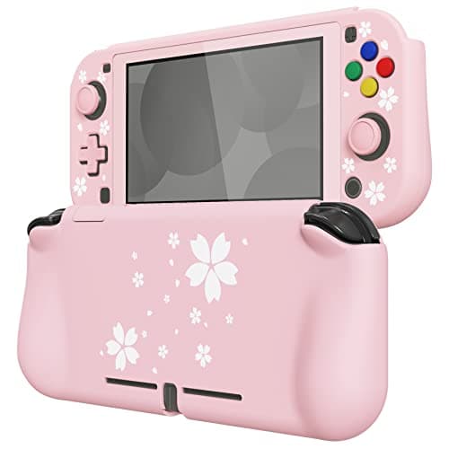 playvital ZealProtect Protective Case for Nintendo Switch Lite, Hard Shell Ergonomic Grip Cover for Switch Lite w/Screen Protector & Thumb Grip Caps & Button Caps - Cherry Blossoms Petals