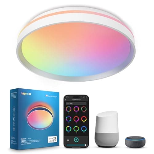 Lepro T1 AI Plafón LED Techo Inteligente, Lámpara Techo 24W 1800LM, Luz RGB y Blanca Regulable, Control de Voz, Sync Música, Funciona con Alexa, Google Home, Diseñador de Iluminación AI Personalizado