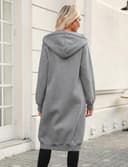 Tuopuda Mujer Largo Sudadera con Capucha Casual Sudadera Larga de Lana con Cremallera Chaqueta de Lana con Bolsillos para Primavera Otoño Invierno Hoodie Suéter(Gris Oscuro,L) - 3