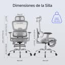 LarkLeaves Silla de Oficina Ergonómica con Reposapiés y Almohadilla Cervical - Respaldo Ajustable 5 Niveles, Soporte Lumbar 2D, Ruedas de Goma Silenciosas, Malla Transpirable para Oficina, Gris - 3