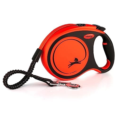 flexi Xtreme L Strap 8 m Black, Extremely Bite-Resistant Orange Strap, Extra Robust Roll Lead for Dogs up to 55 kg