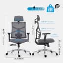 HOLLUDLE Silla de Oficina Ergonómica con Respaldo Adaptativo, Silla de Escritorio de Alto Respaldo con Reposabrazos 4D, Profundidad de Asiento Ajustable, Soporte Lumbar y Reposacabezas 2D, Negro y Gri - 3