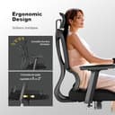 MELOKEA Sedia Ufficio Ergonomica Portata 200KG, Profondità del Sedile Regolabile, Supporto Lombare Automatico, 4 Angoli di Inclinazione Braccioli 4D Nero Sedia da Scrivania Girevole con Ruota di Gomma - 10