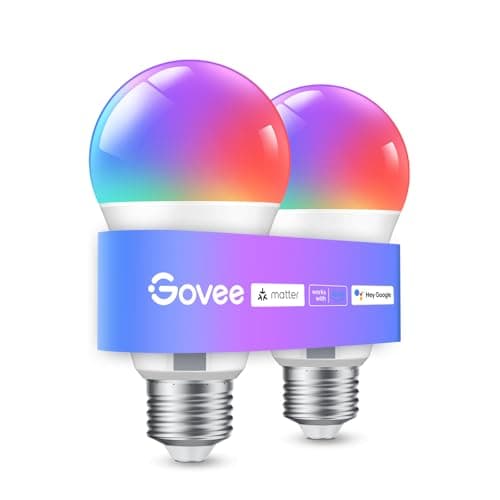 Govee Smart Glühbirne E27, WLAN LED Lampe RGBWW kompatibel mit Matter, Alexa und Google Assistant, dimmbare mit 16 Millionen DIY-Farben, 800LM, 54 Szenen, Smart Home Alexa Zubehör, 2 Stück