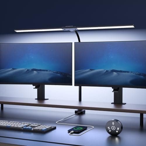 YICAIZI Lampara de Escritorio de LED 24W con Control Remoto - 1500LM 80CM Flexo LED Escritorio con Pinza Luz Leer Puerto de carga USB para Estudiar, Oficina, Negro