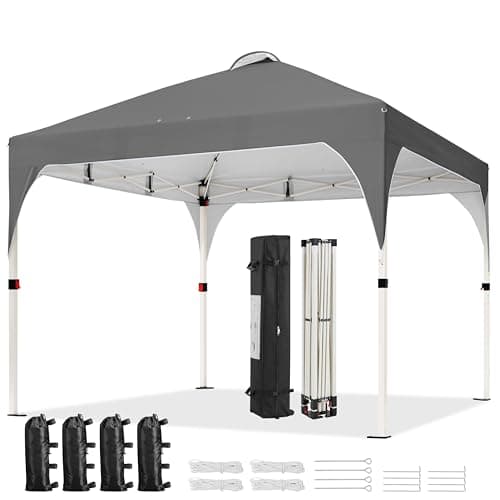 Yaheetech Pop Up Gazebo, 3x3m Instant Foldinng Shelter with Wheeled Bag, 4 Sandbags, 4 Ropes, 12 Stakes, Metal Frame, Adjustable Height, Top Air Vent, Dark Grey