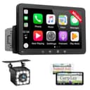 Radio Coche 1 DIN con Carplay y Android Auto Inalámbrico - Pantalla Táctil de 7 Pulgadas, Reproductor de Estéreo Bluetooth Soporte Mirror Link para iOS/Android con Cámara de Respaldo - 1