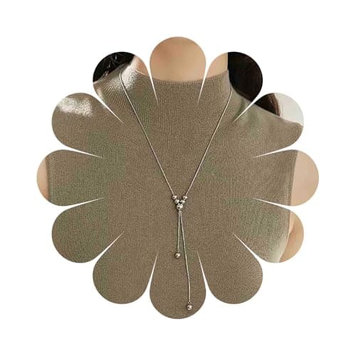 Cybche Boho Lariat Silver Necklaces Long Beads Drop Necklaces Minimal Bead Choker Necklace Silver Beaded Y Necklace Snake Chain Pendent Jewelry for Women