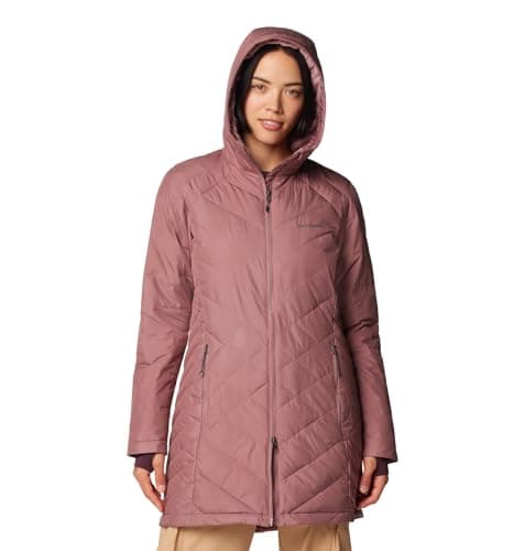 Columbia Heavenly Long Hooded Jacket Chaqueta Acolchada con Capucha, Fig, S para Mujer