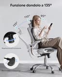 DEVAISE Sedia da Ufficio Ergonomica con Schienale Traspirante a Sezioni, Poggiatesta 3D Regolabile, Braccioli Regolabili, Supporto Lombare, Funzione Dondolo, Sedia Ergonomica per Home Office, Blanc - 7