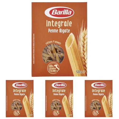 Barilla Pasta Penne Rigate Integrali, Pasta Corta di Semola Integrale di Grano Duro - 500 g (Confezione da 4)