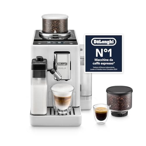 De’Longhi Rivelia – Perfetto Macchina da Caffè Automatica, LatteCrema Montalatte Automatico, 16 Bevande in un Solo Tocco, Display Touch a Colori, Contenitori Intercambiabili, Bianco (EXAM440.55.W)