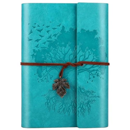 Diario de piel con páginas en blanco, estilo vintage, recargable, diario de piel, color azul /blue A5
