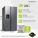 Samsung Frigorifero Side by Side AI RS80F66KCT/EF con Dispenser Acqua/Ghiaccio, Wifi con AI Energy Mode, Total No Frost, SpaceMax, 634 L, LxAxP: 91,2 x 178,4 x 72,6 cm, Inox - 2