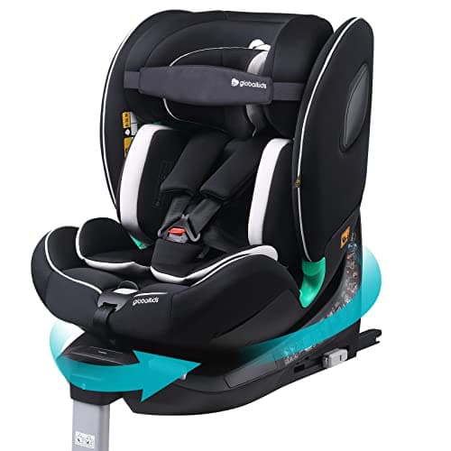 globalkids i-Size 360 Swivel Car Seat, Group 0+123 Car Seat with ISOFIX and Support Leg, ECE R129, 0-36 kg, 0-12years, 40cm-150cm, (Black Grey)
