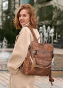 Shrrie 15,6 Zoll Laptop-Rucksack für Damen – Großer Reiserucksack aus Leder, wasserabweisend, für Freizeit, Uni, Arbeit, Handgepäck-Zweifarbiges Braun - 2