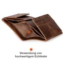 Fa.Volmer VO47 - Cartera de piel auténtica, protección RFID, 9 compartimentos para tarjetas y monedero, incluye caja de regalo, marrón envejecido, medium, Clásico - 6