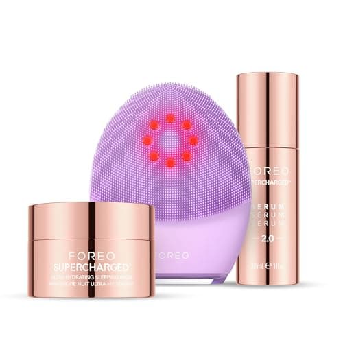 FOREO Firm & Clean Set - LUNA 4 plus Gesichtsreinigungsbürste empfindliche Haut + SUPERCHARGED SERUM 2.0, 30 ml + Nachtmaske, 75 ml - Nah-Infrarot-Lichttherapie - Mikrostrom-Gesichtsgerät
