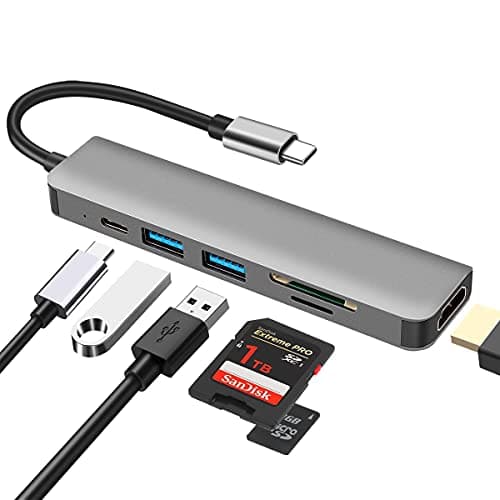 DEMKICO Hub USB Tipo C, 6 en 1 Adaptador multipuerto con HDMI 4K, Lector de Tarjetas SD/TF, USB 3.0 y USB 2.0, Puerto PD de 100 W, Compatible con MacBook Pro/MacBook Air/DELL XPS y Plus