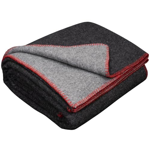 LYHome Wool Blanket - Merino Natural Throw, Soft Woolen Cover for Sofas & Beds. Army Blankets for Outdoor: Picnic, Travel and Camping (51x67 in | 130x170 cm | Gray - Dark Gray | Double-sided)