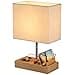 Dreamholder Table Lamp with 3 USB A+C Ports, 3 Phone Stands, Modern USB Bedside Lamp for Bedroom, Living Room, Office, Bedside Lamp with Natural Wood Base & Fabric Shade - 5