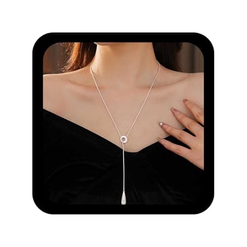 Cybche Boho Teardrop Lariat Necklace Gold Water Drop Y Necklace Metal Teardrop Pendant Necklaces Long Y Drop Necklaces Minimal Water Drop Jewellery for Women, Zinc, No Gemstone