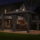 TRIUMPHKEY Pavillon 3x4 Wasserdicht Stabil Winterfest, Garten Pavillion mit seitenwänden, UV-Schutz 50+, Plane Gartenlaube, Metallrahmen Pavillon, Patio Gazebo, Grau mit LED - 1