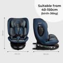 My Babiie MBCS200 360° Spin R129 Baby Car Seat – Top Tether, ISOFIX, Birth to 12yrs (40-150cm), i-Size, ERF, Group 0+/1/2/3, Rotating 360 Swivel - Navy Leo - 9