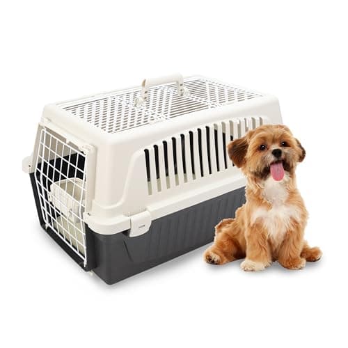 Ferplast Transportbox Katze, Hundetransportbox kleine Hunde und Katzen bis 8 kg, Dach zu öffnen, mit Kissen und Napf, Lüftungsschlitze, 37x58xH 32cm, Transportbehälter Atlas 20 Open